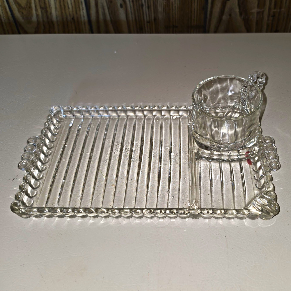 Vintage Hazel Atlas Orchard Glass Snack Sip N Smoke Luncheon Plate & Cup Set 50s